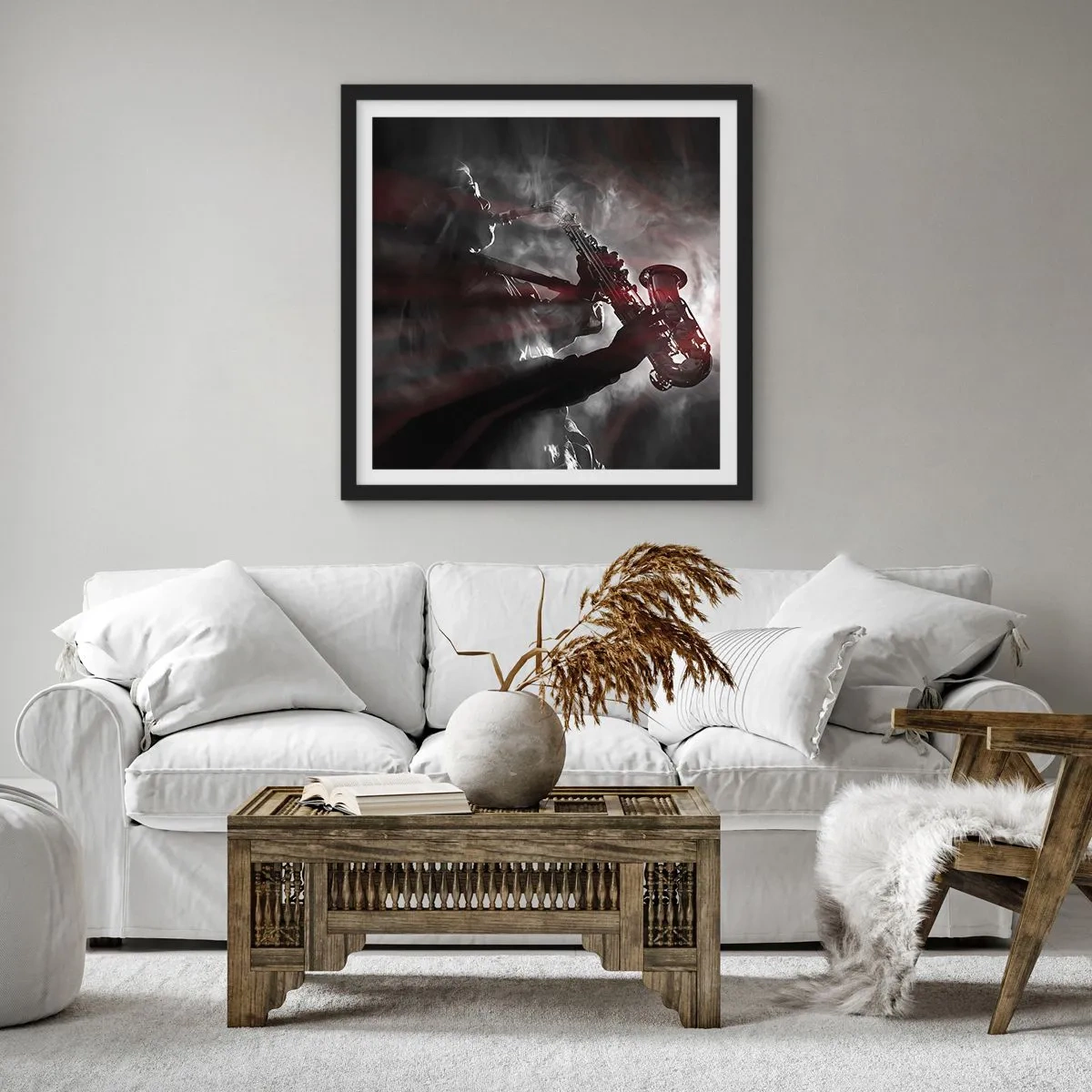 Affiche dans un cadre noir - Poster - Dans les brumes du jazz - 30x30 cm
