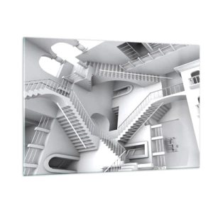 Impression sur verre - Image sur verre - Un labyrinthe d'escaliers dans un espace surréaliste - 120x80cm - Paradoxes spatiaux - Décoration murale moderne pour le salon et la chambre ARTTOR