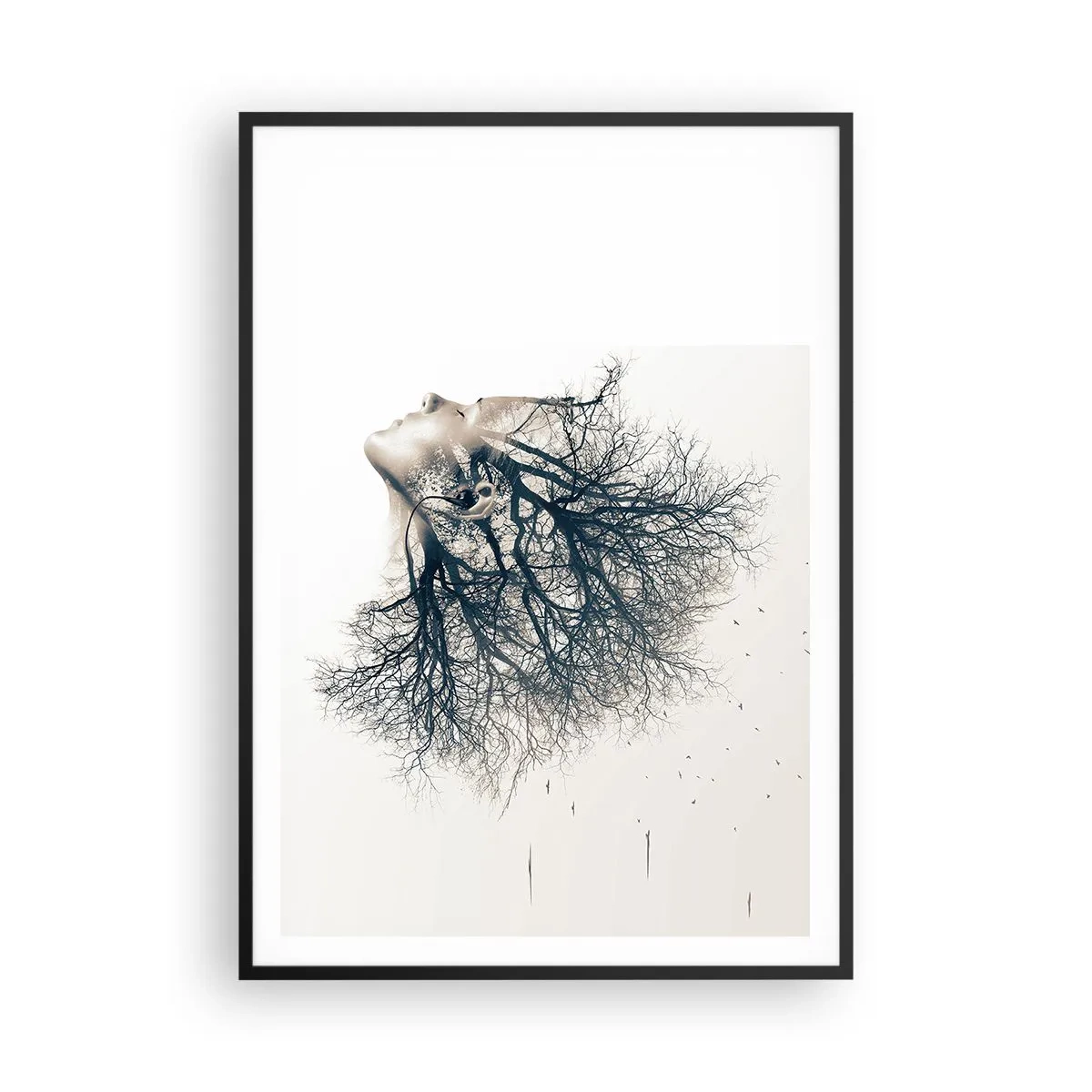 Affiche dans un cadre noir - Poster - Écouter le murmure des arbres - 70x100 cm