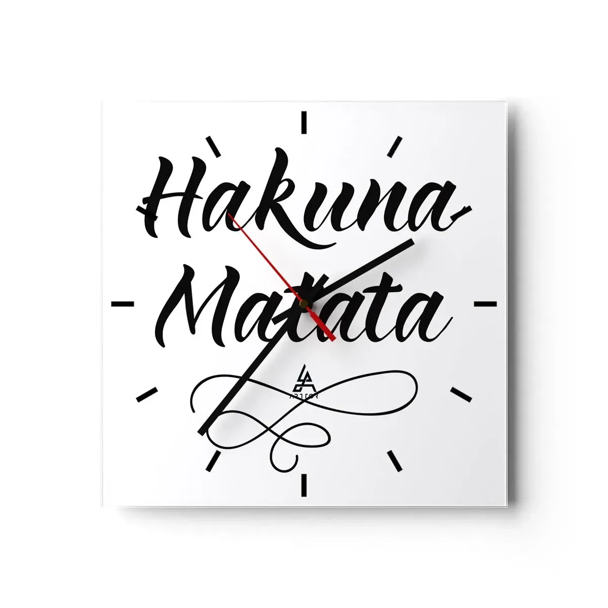 Horloge murale - Pendule murale - Citation de Hakuna Matata en police élégante sur fond blanc - 30x30cm - Le meilleur conseil - Décoration murale moderne pour le salon et la chambre ARTTOR