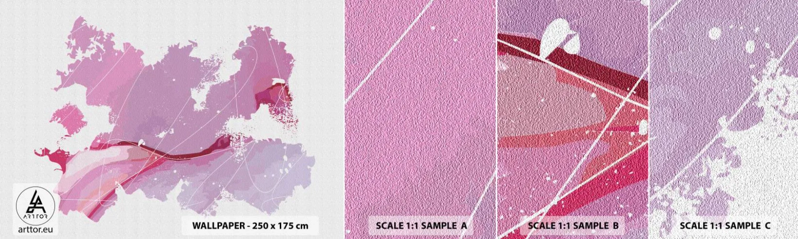 Échantillon de Papier Peint Autocollant Deluxe Sticker - Carte du monde rose - Minimalisme, Pastel, Carte - 100x30 cm