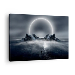 Impression sur toile - Image sur toile - Paysage mystérieux avec un anneau de lumière au-dessus des montagnes - 70x50cm - La fin de l'histoire - Décoration murale moderne pour le salon et la chambre ARTTOR