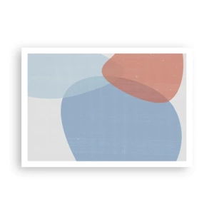 Affiche - Poster - Une composition abstraite dans des tons pastel de bleu et de rose avec des formes organiques. - 100x70cm - Relations pastel - Décoration murale moderne pour le salon et la chambre ARTTOR