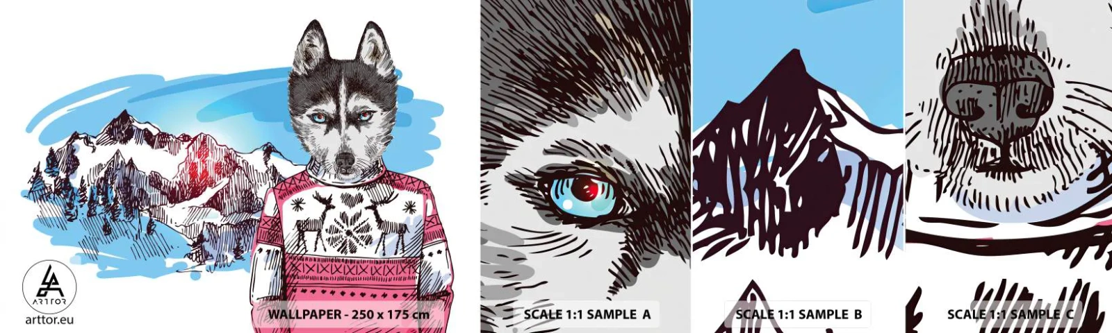 Échantillon de Papier Peint Autocollant Deluxe Sticker - Un loup en laine de mouton - Abstraction, Loup, Pour les enfants - 100x30 cm