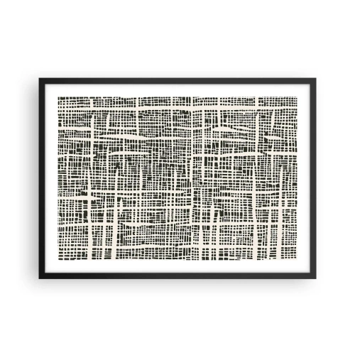 Affiche dans un cadre noir - Poster - Un motif géométrique ressemblant à une grille sur un fond clair - 70x50cm - Composition tissée - Décoration murale moderne pour le salon et la chambre ARTTOR