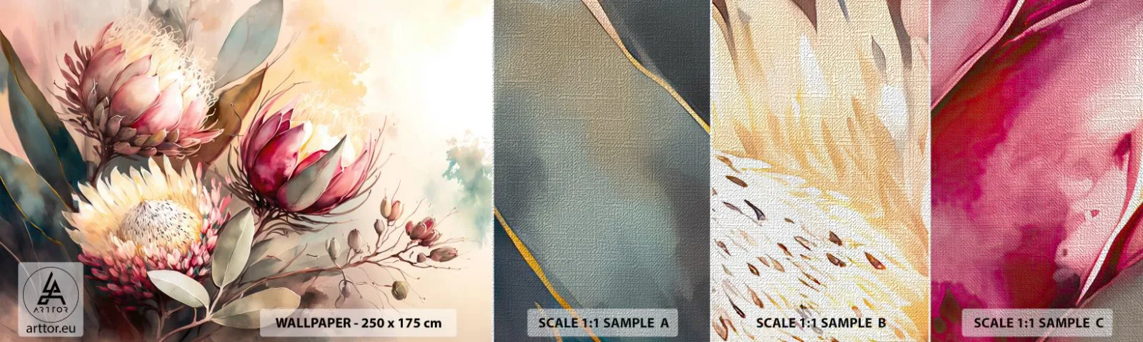 Échantillon de Papier Peint Premium Canvas - De profil et de face - Fleurs, Art Déco, Botanique - 100x30 cm