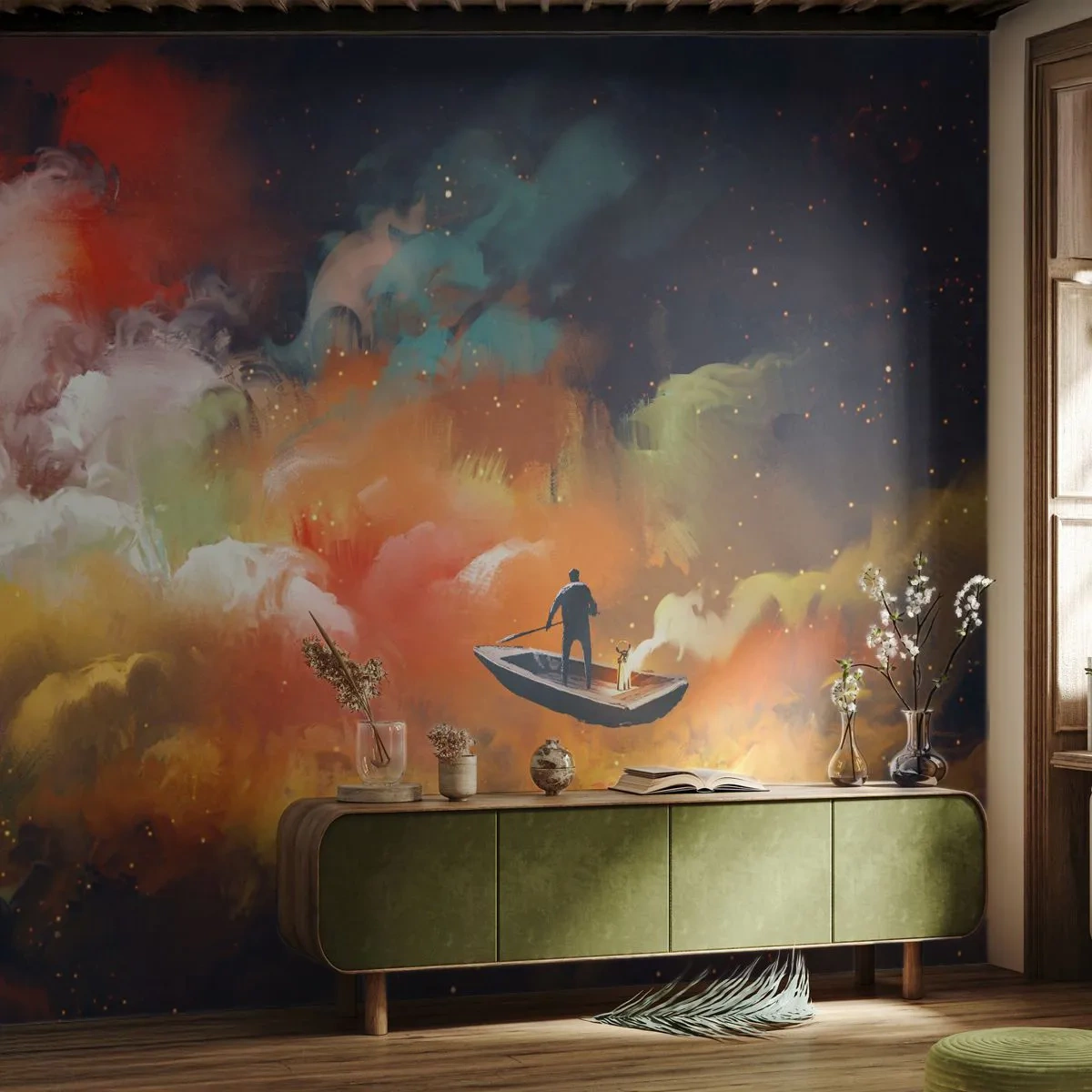 Papier Peint Autocollant Deluxe Sticker - En bateau à travers la galaxie - Abstraction, Fantaisie, Voyage - 350x256 cm