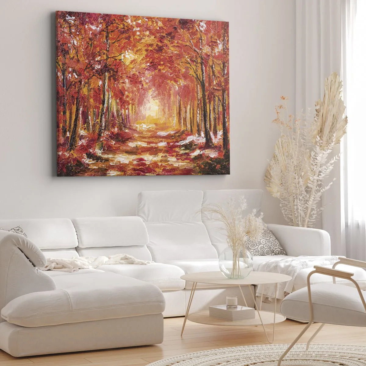 Impression sur toile - Image sur toile - Forêt d'automne aux tons cuivrés et dorés - 120x80cm - Forêt de cuivre - Décoration murale moderne pour le salon et la chambre ARTTOR