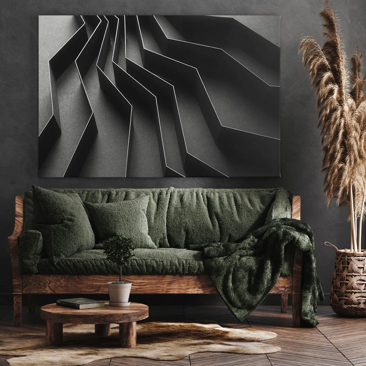 Impression sur toile - Image sur toile - Abstraction en noir et blanc avec des structures géométriques - 120x80cm - Ordre spatial - Décoration murale moderne pour le salon et la chambre ARTTOR