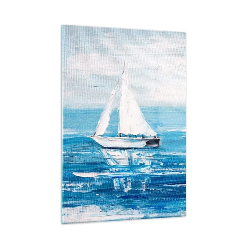 Impression sur verre - Image sur verre - Deux voiliers blancs sur une mer bleue calme - 50x70cm - Avec un ami à mes côtés - Décoration murale moderne pour le salon et la chambre ARTTOR