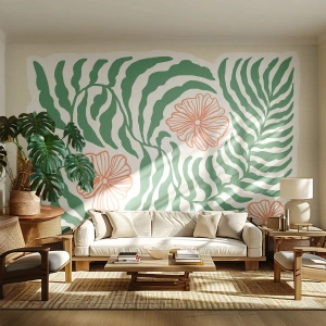 Papier peint sur mesure Autocollant Deluxe - Fleurit en vert - Bohème, Botanique, Fleurs