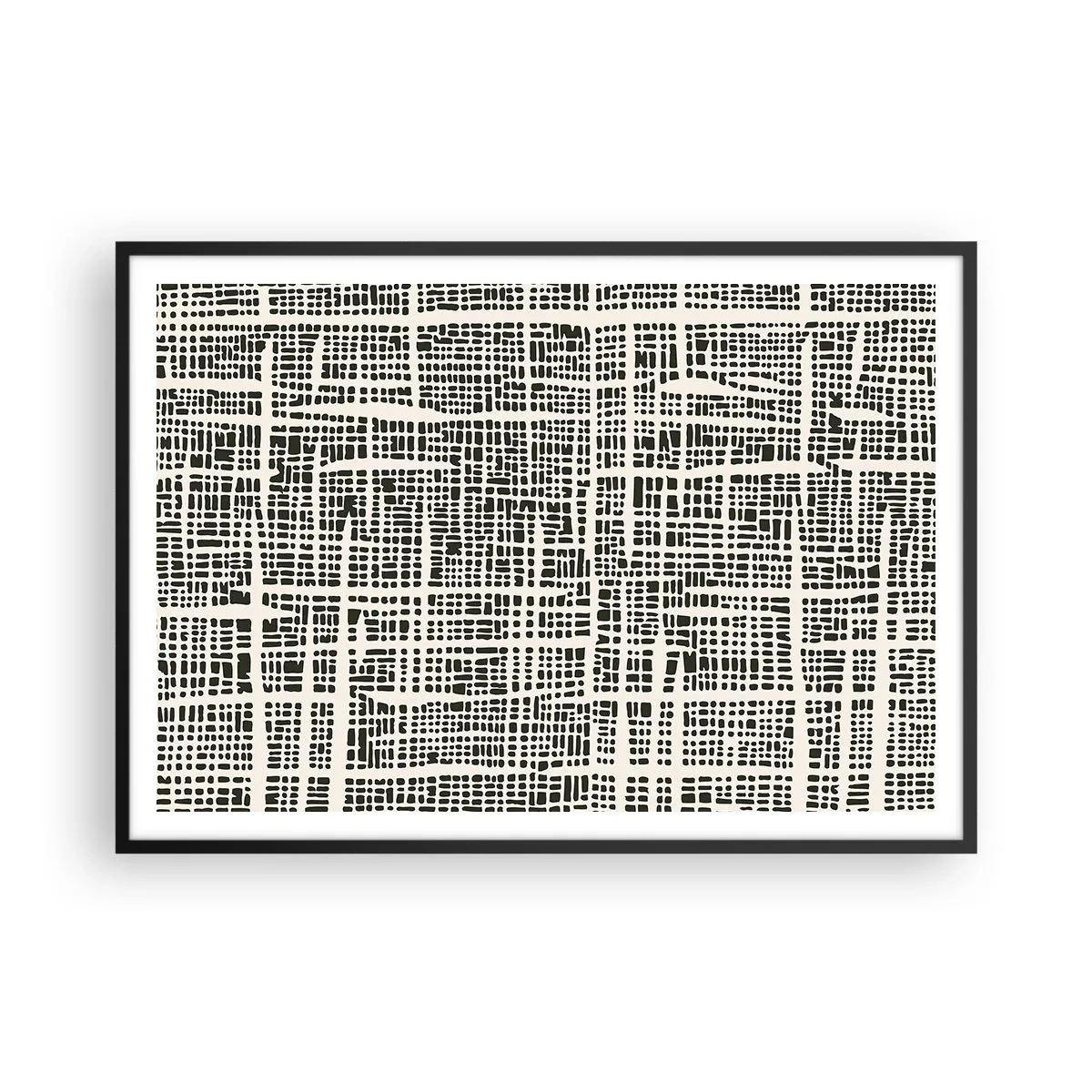 Affiche dans un cadre noir - Poster - Un motif géométrique ressemblant à une grille sur un fond clair - 100x70cm - Composition tissée - Décoration murale moderne pour le salon et la chambre ARTTOR