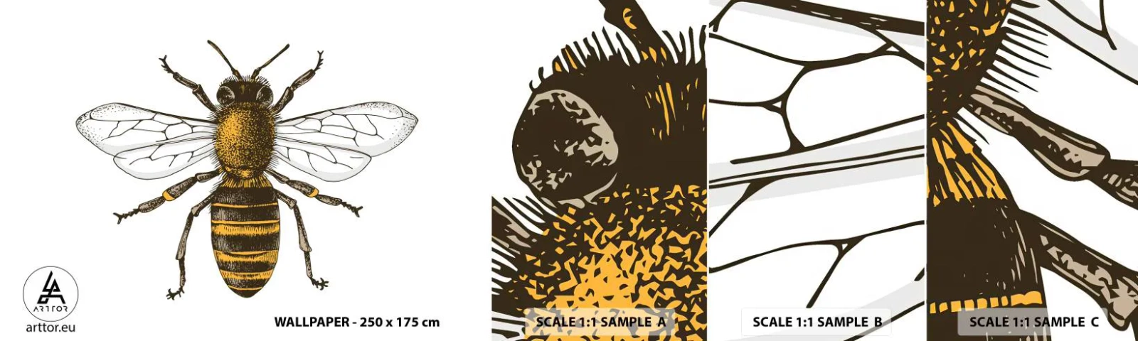 Échantillon de Papier Peint Autocollant Deluxe Sticker - Belle et bonne - Abeille, Insecte, Nature - 100x30 cm