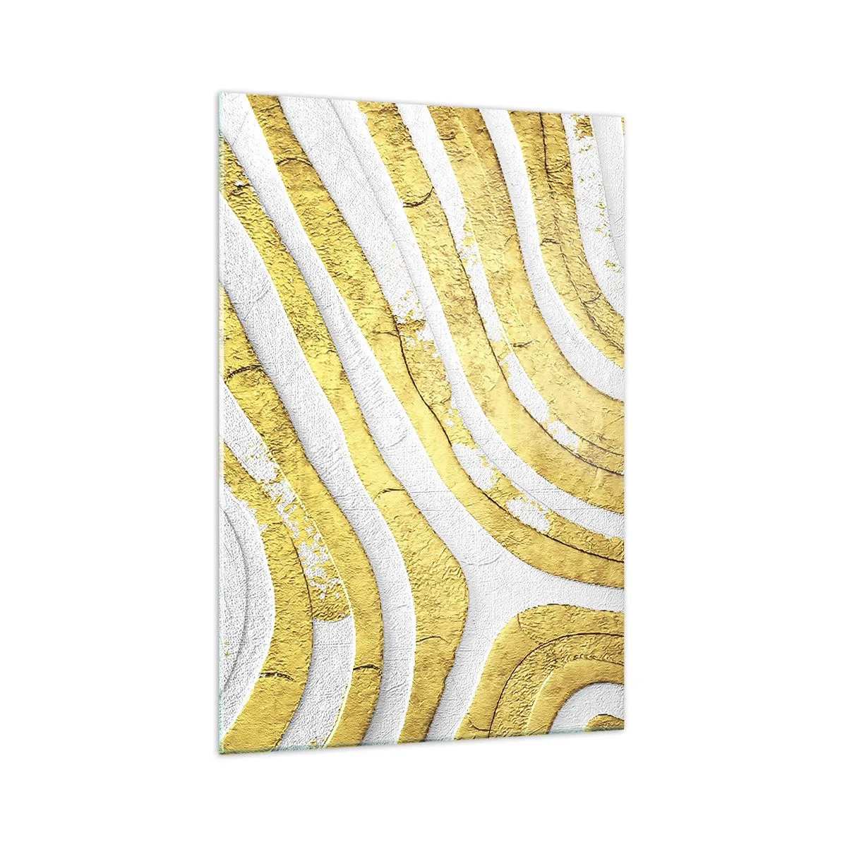 Impression sur verre - Image sur verre - Lignes abstraites dorées et blanches dans une texture 3D - 70x100cm - Composition en blanc et or - Décoration murale moderne pour le salon et la chambre ARTTOR