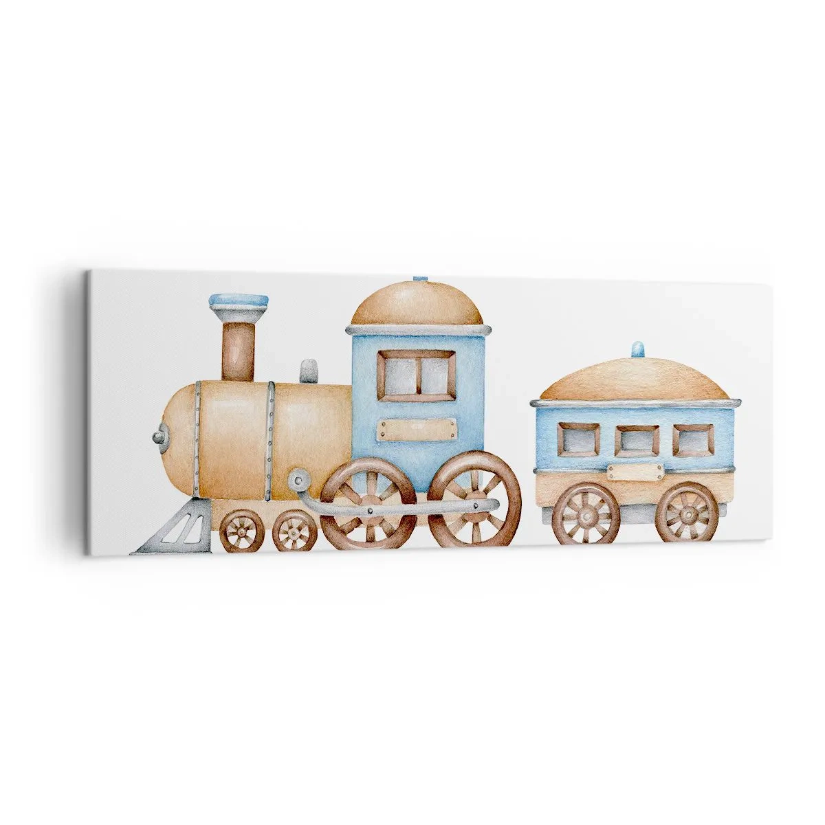 Impression sur toile - Image sur toile - Dessin d'un train aux tons pastel sur fond blanc - 140x50cm - Il est à la gare... - Décoration murale moderne pour le salon et la chambre ARTTOR