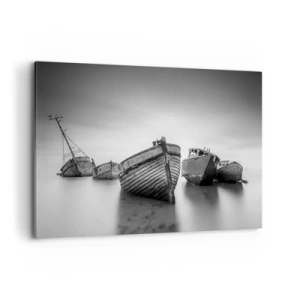 Impression sur toile - Image sur toile - Bateaux abandonnés sur une eau calme - 120x80cm - Cùest déjà un souvenir... - Décoration murale moderne pour le salon et la chambre ARTTOR
