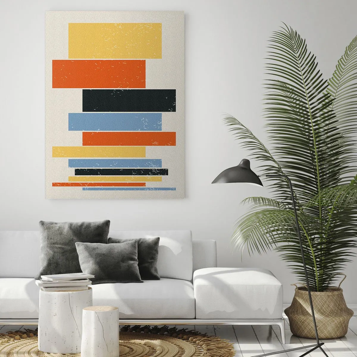 Impression sur verre - Image sur verre - Rayures géométriques dans une composition rythmique sur fond clair - 50x70cm - Notation musicale - Décoration murale moderne pour le salon et la chambre ARTTOR