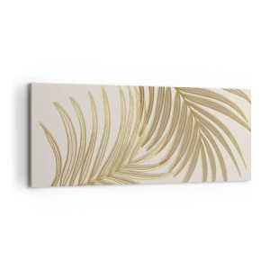 Impression sur toile - Image sur toile - Feuilles de palmier dorées sur fond clair dans un style minimaliste - 120x50cm - Palme d'or! - Décoration murale moderne pour le salon et la chambre ARTTOR