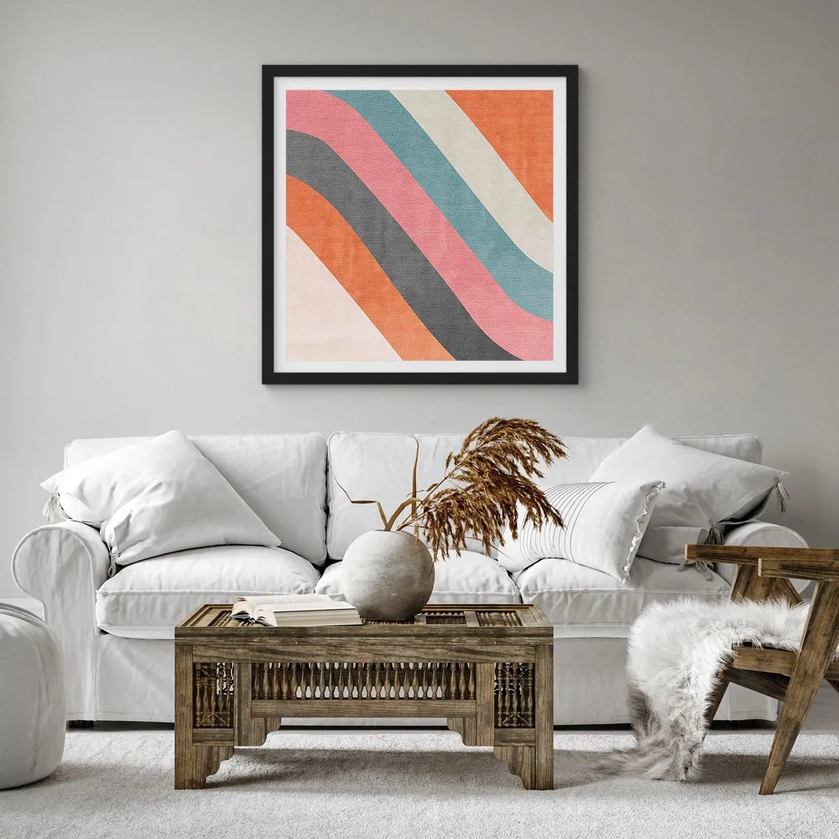 Affiche dans un cadre noir - Poster - Composition diagonale – mouvement - 60x60 cm