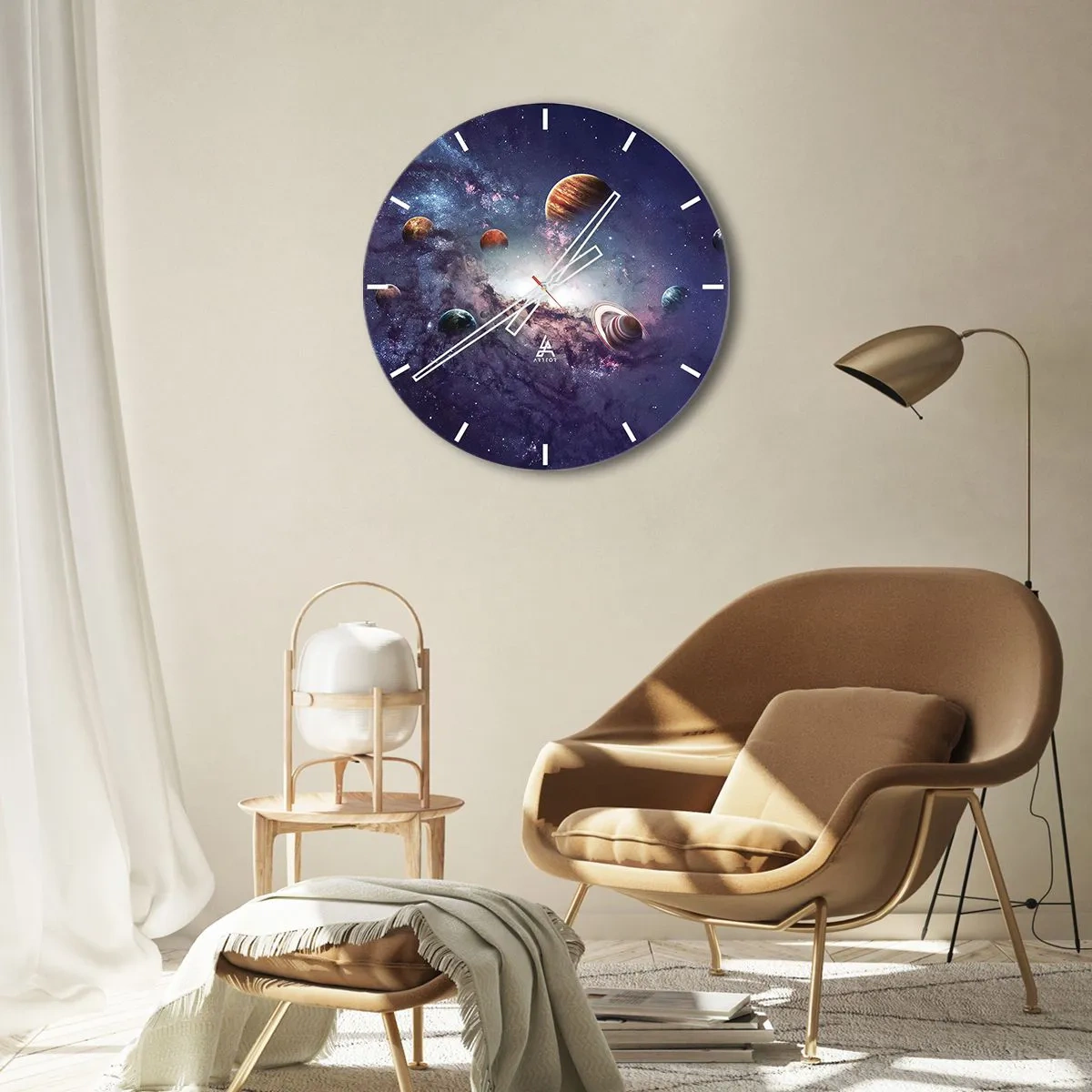 Horloge murale - Pendule murale - Planètes colorées flottant dans une nébuleuse cosmique - 30x30cm - Système de danse solaire - Décoration murale moderne pour le salon, la cuisine et la chambre ARTTOR