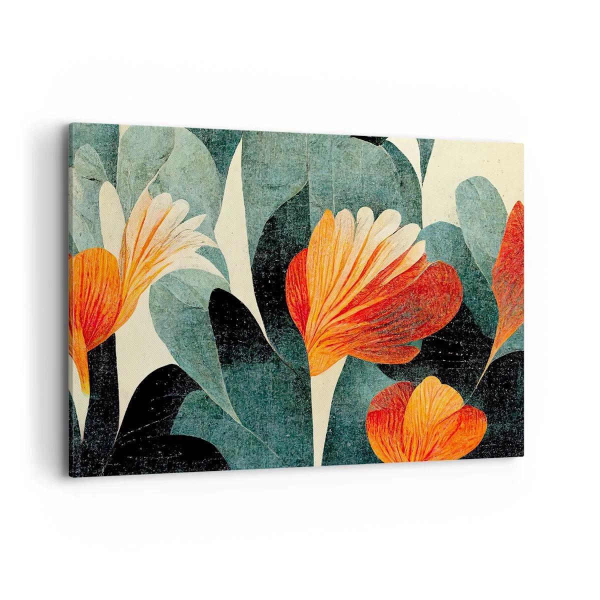 Impression sur toile - Image sur toile - Fleurs aux tons intenses d'orange et de vert - 120x80cm - La chaleur des tropiques et la fraîcheur de la verdure - Décoration murale moderne pour le salon et la chambre ARTTOR