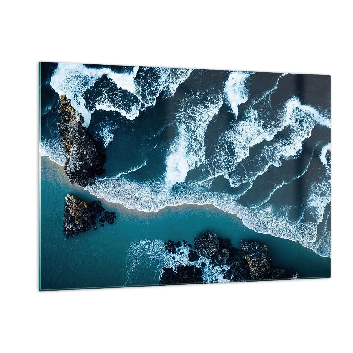 Impression sur verre - Image sur verre - Les vagues de la mer s'écrasent contre la côte rocheuse - 120x80cm - Enveloppé par les vagues - Décoration murale moderne pour le salon et la chambre ARTTOR