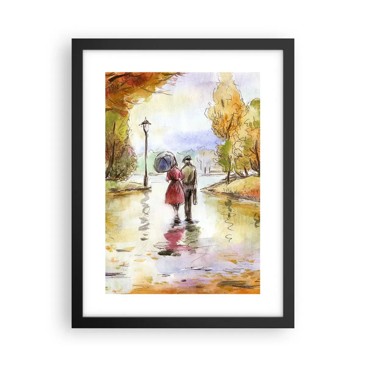 Affiche dans un cadre noir - Poster - Automne romantique dans le parc - 30x40 cm