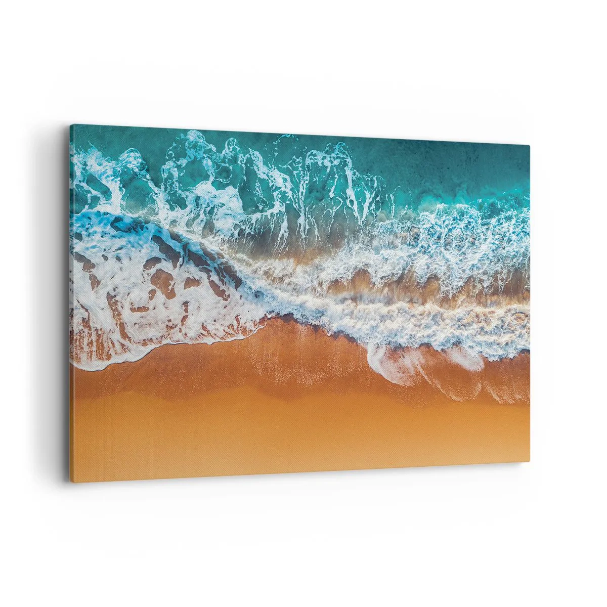 Impression sur toile - Image sur toile - Vue aérienne des vagues de l'océan s'écrasant sur le rivage - 100x70cm - Toujours ensemble - Décoration murale moderne pour le salon et la chambre ARTTOR