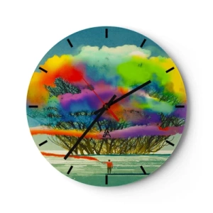 Horloge murale - Pendule murale - Une silhouette sur fond de nuages colorés et de silhouettes d'arbres - 30x30cm - Donner vie à ce monde - Décoration murale moderne pour le salon, la cuisine et la chambre ARTTOR