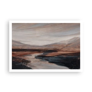 Affiche - Poster - Un paysage pittoresque avec une rivière et des montagnes - 100x70cm - Une vallée tranquille - Décoration murale moderne pour le salon et la chambre ARTTOR