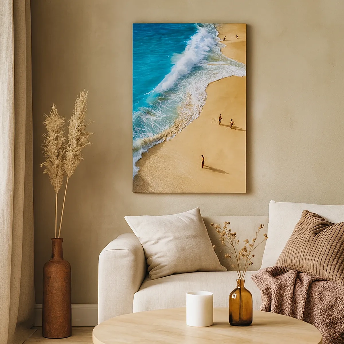 Impression sur toile - Image sur toile - Une plage avec de l'eau turquoise et des gens qui se promènent - 50x70cm - Et ensuite le soleil, la plage… - Décoration murale moderne pour le salon et la chambre ARTTOR