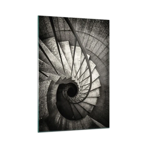 Impression sur verre - Image sur verre - Escalier en colimaçon noir et blanc de style moderne - 70x100cm - En haut des escaliers, en bas des escaliers - Décoration murale moderne pour le salon et la chambre ARTTOR