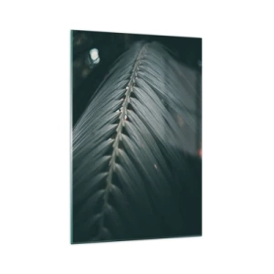 Impression sur verre - Image sur verre - Gros plan d'un détail de feuille de palmier aux tons sombres - 70x100cm - Précision de la nature - Décoration murale moderne pour le salon et la chambre ARTTOR