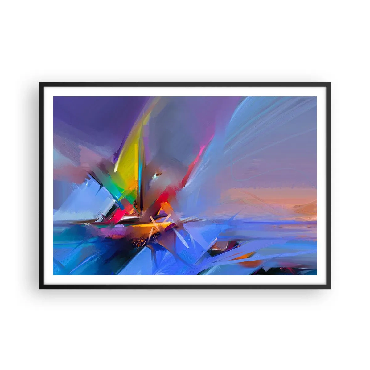 Affiche dans un cadre noir - Poster - Composition abstraite aux couleurs intenses - 100x70cm - Hélices comme un oiseau - Décoration murale moderne pour le salon et la chambre ARTTOR