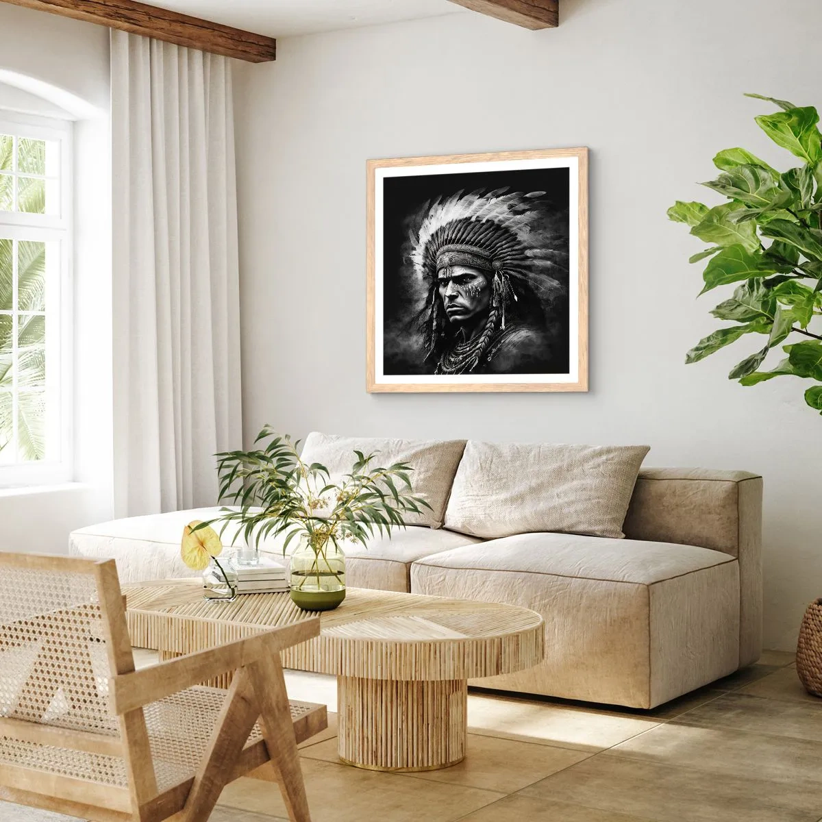 Affiche dans un chêne clair - Poster - Un leader et un guerrier - 30x30 cm