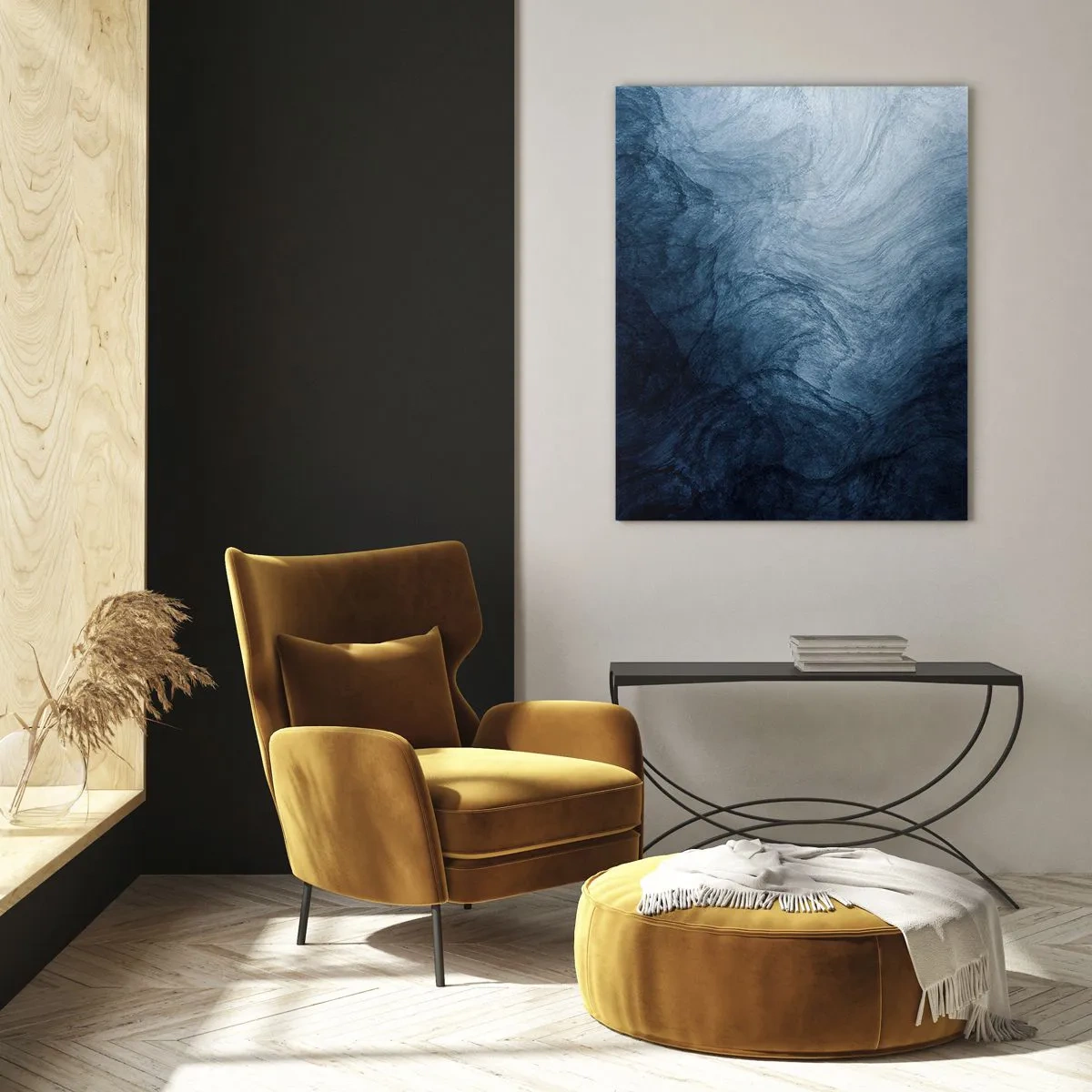 Impression sur verre - Image sur verre - Une composition abstraite dans les tons de bleu et bleu marine. - 70x100cm - Atteindre en profondeur - Décoration murale moderne pour le salon et la chambre ARTTOR