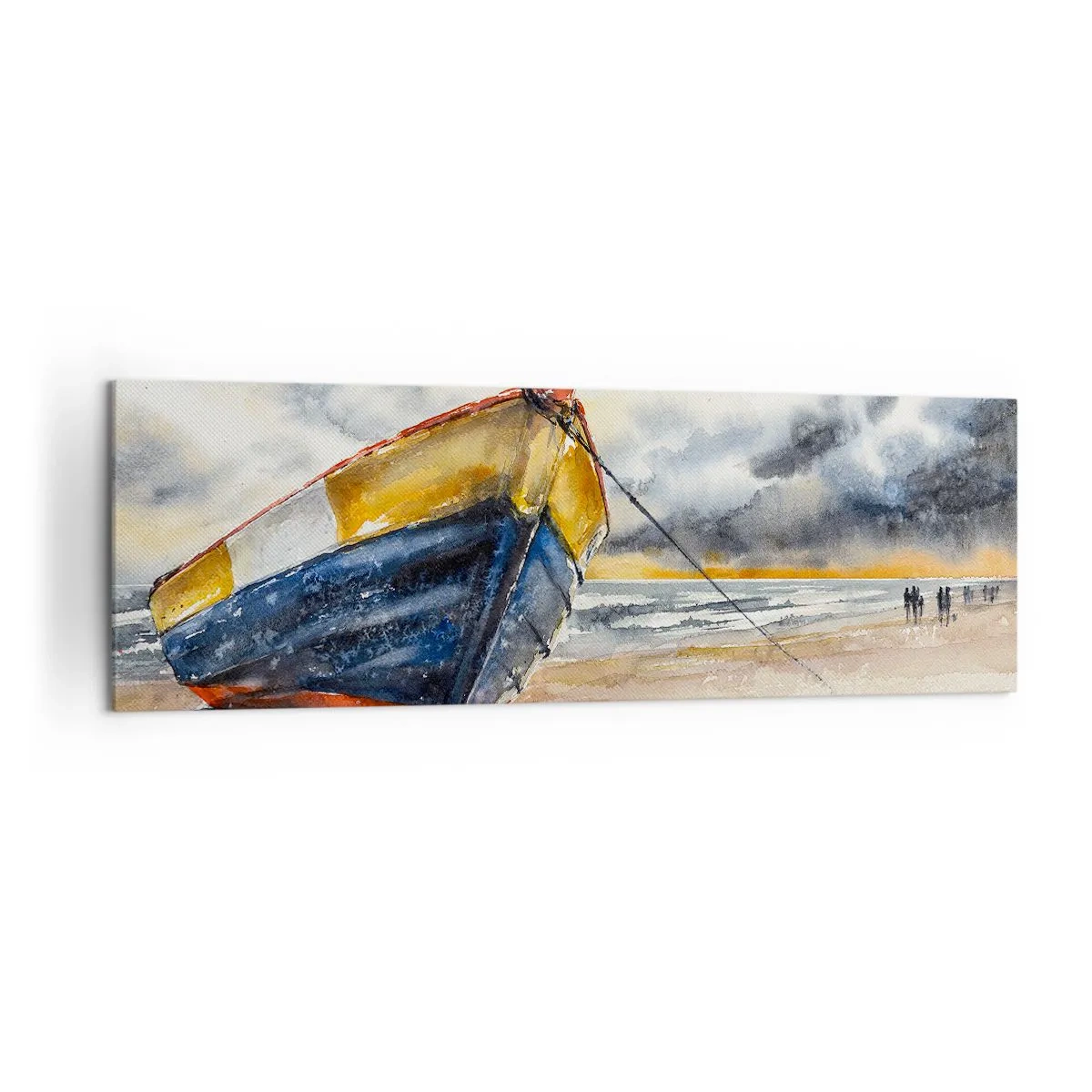 Impression sur toile - Image sur toile - Un bateau pittoresque sur la plage sous un ciel nuageux - 160x50cm - Repos sur le rivage - Décoration murale moderne pour le salon et la chambre ARTTOR