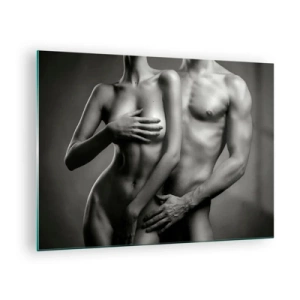 Impression sur verre - Image sur verre - Composition en noir et blanc avec des silhouettes nues d'un couple - 70x50cm - Adam et Eve - Décoration murale moderne pour le salon et la chambre ARTTOR