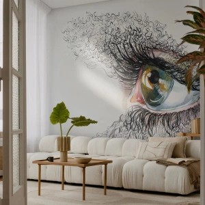 Papier Peint Photo Premium Sand - Œil artistique dans le style croquis - 100x70cm - Regarde droit dans l'âme - Décoration murale moderne pour le salon et la chambre ARTTOR