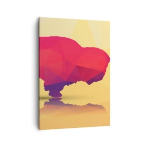 Impression sur toile - Image sur toile - Silhouette géométrique d'un bison dans les tons de rouge et de violet - 50x70cm - La force amarante du bison - Décoration murale moderne pour le salon et la chambre ARTTOR