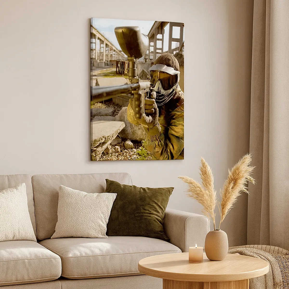 Impression sur toile - Image sur toile - Un joueur de paintball en tenue de camouflage visant un marqueur - 50x70cm - Et vous pouvez devenir un héros - Décoration murale moderne pour le salon et la chambre ARTTOR