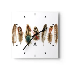 Horloge murale - Pendule murale - Motif décoratif d'une collection de plumes diverses - 30x30cm - Variation à plumes - Décoration murale moderne pour le salon et la chambre ARTTOR