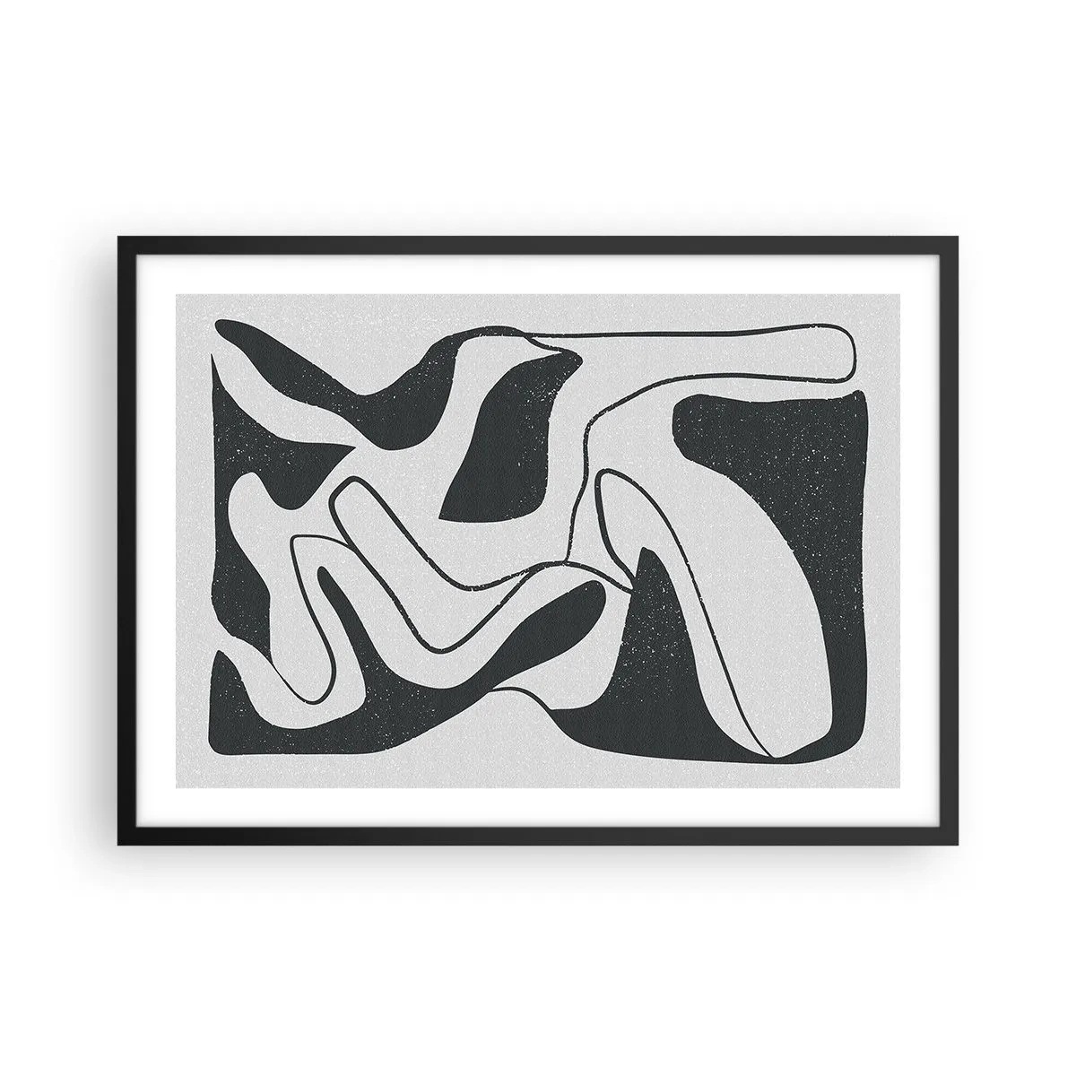 Affiche dans un cadre noir - Poster - Abstraction en noir et blanc avec des formes organiques - 70x50cm - Amusement de labyrinthe abstrait - Décoration murale moderne pour le salon et la chambre ARTTOR
