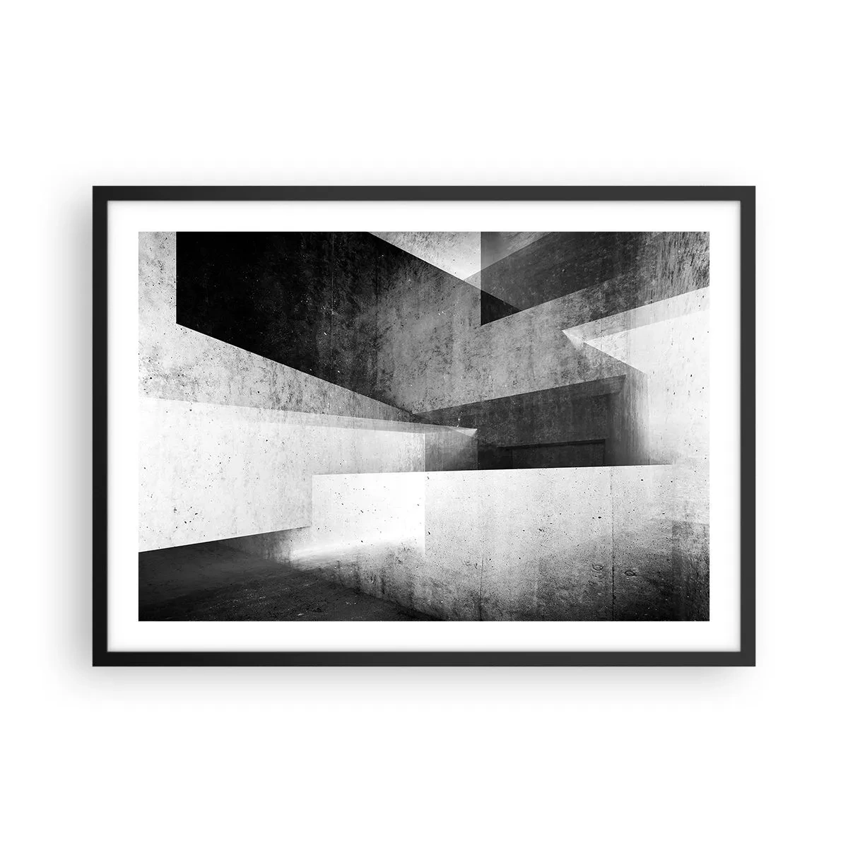 Affiche dans un cadre noir - Poster - Formes géométriques dans une composition monochrome - 70x50cm - Structure de l'espace - Décoration murale moderne pour le salon et la chambre ARTTOR