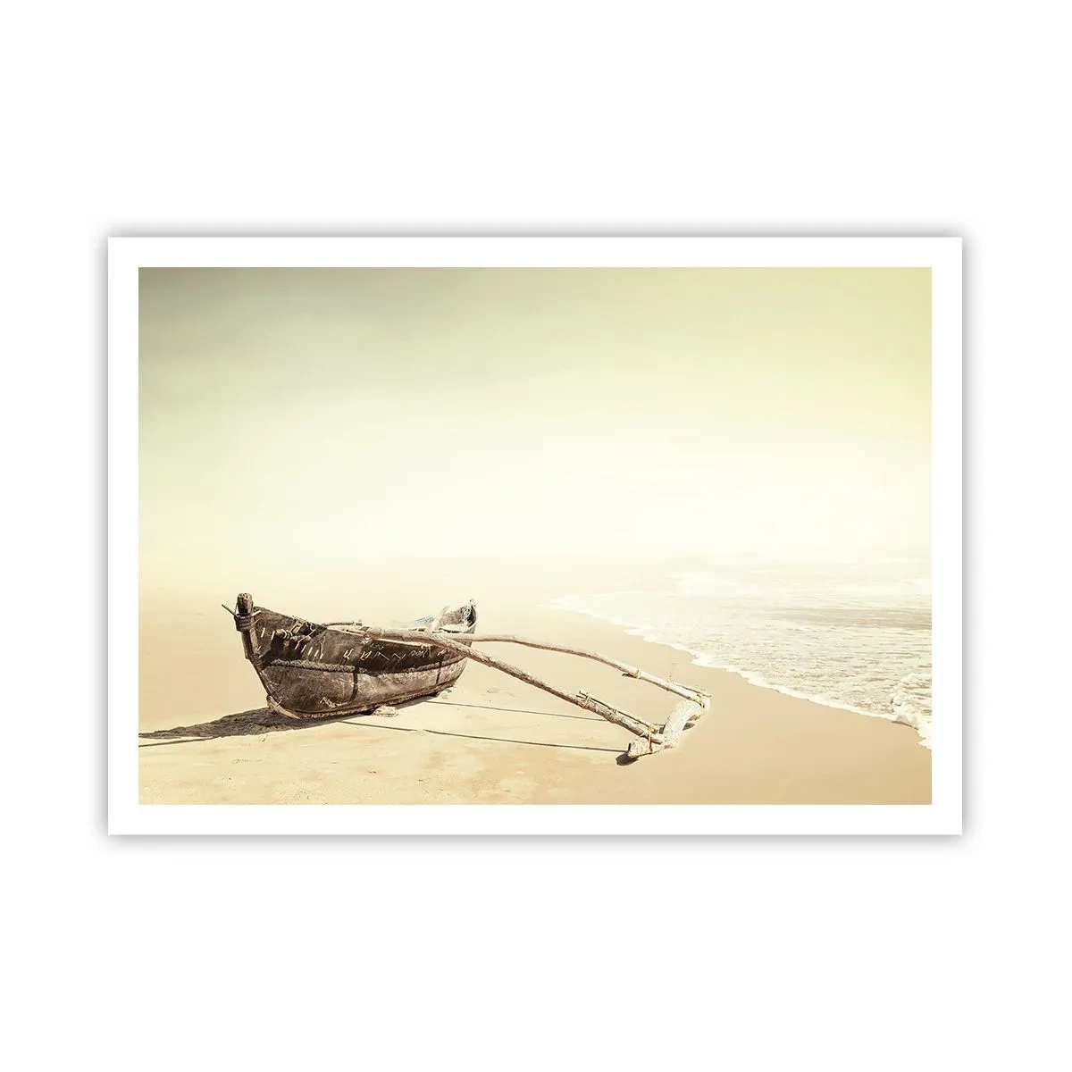 Affiche - Poster - Vieux bateau de pêche sur une plage de sable - 100x70cm - Mémoire des mers du sud - Décoration murale moderne pour le salon et la chambre ARTTOR