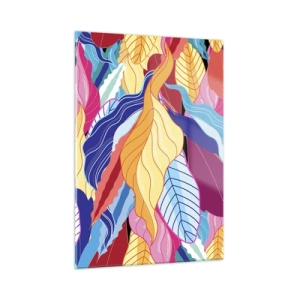 Impression sur verre - Image sur verre - Feuilles abstraites colorées sur un fond de verre - 50x70cm - Un désordre coloré - Décoration murale moderne pour le salon et la chambre ARTTOR
