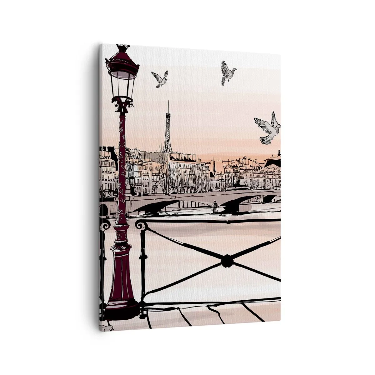 Impression sur toile - Image sur toile - Vue parisienne avec une lanterne et un pont - 50x70cm - Sur les toits de Paris - Décoration murale moderne pour le salon et la chambre ARTTOR
