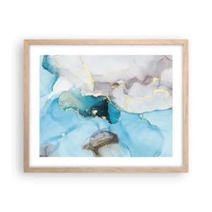 Affiche dans un chêne clair - Poster - Etude de la rencontre gris et turquoise - 50x40 cm