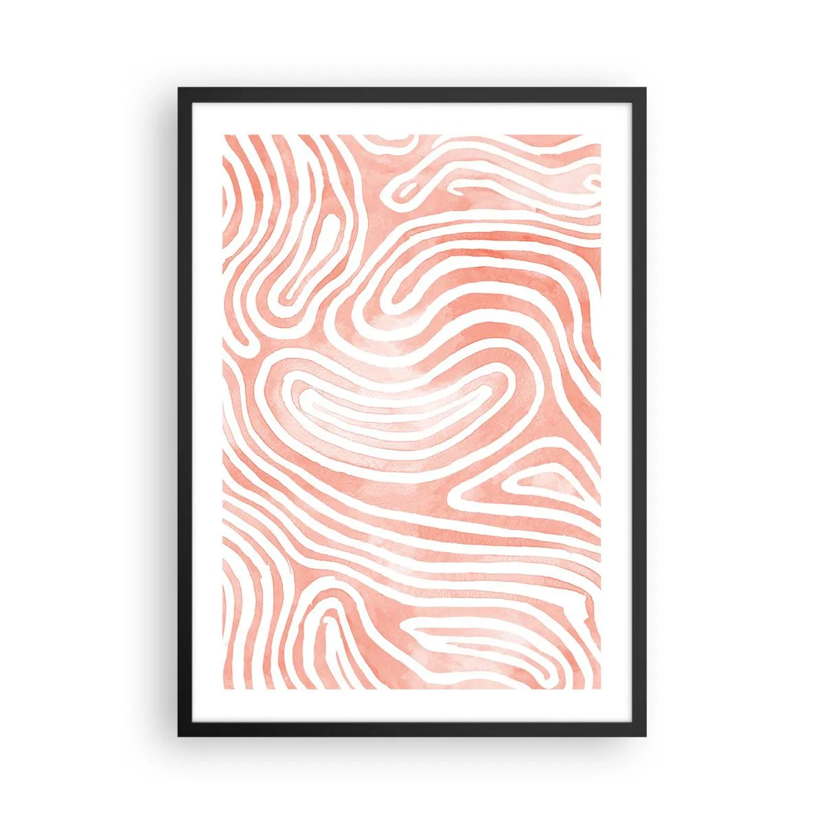 Affiche dans un cadre noir - Poster - Lignes abstraites dans les tons saumon et blanc - 50x70cm - Dans le labyrinthe de corail - Décoration murale moderne pour le salon et la chambre ARTTOR