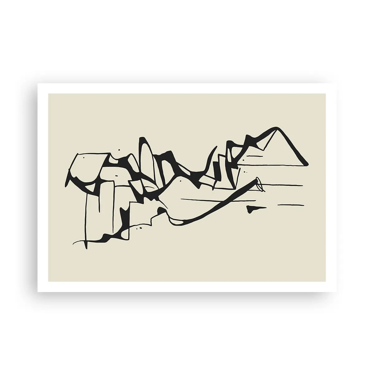 Affiche - Poster - Dessin abstrait de montagnes en noir et blanc - 100x70cm - Peut-être un paysage - Décoration murale moderne pour le salon et la chambre ARTTOR